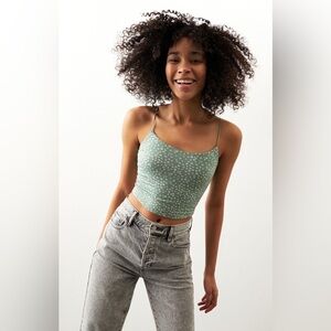 Pacsun Basics green Floral Square Neck Tank/Cami xs sexy summer spaghetti straps